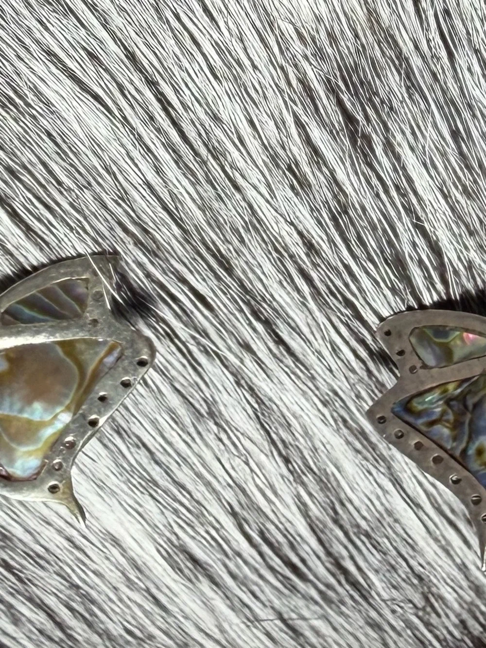Vintage GMB Mexico Sterling Silver Abalone Butterfly Screw Back Earrings